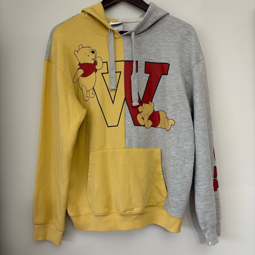 Disney Winnie the Pooh Colorblock Hoodie Yellow Gray Flaw Youth Large 11-13